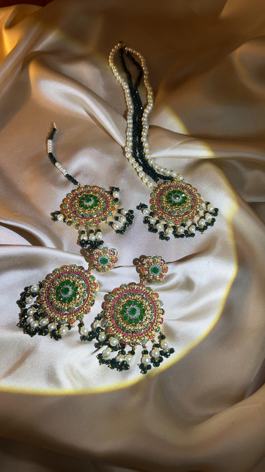 Royal Meenakari Green Pearl Set