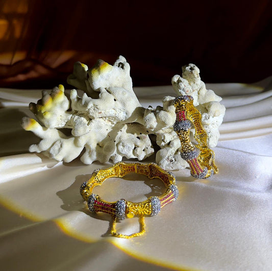 Regal Ruby Crown Bangles - Gold Plated